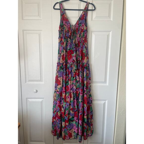 Nicholas Myla Multicolor Cotton Silk Blend Ruched Floral Maxi Dress • Size 6 - Picture 3 of 8